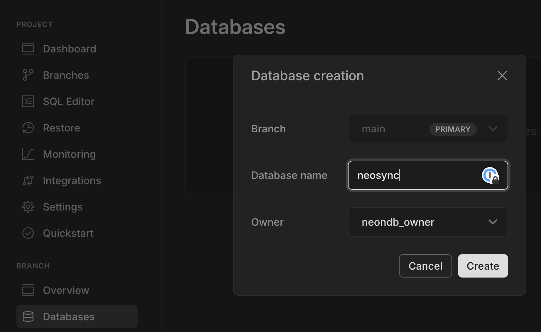 Create a database for neosync